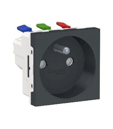 Unica prise 2P+T - 90° - raccord rapide - Anthracite - mécanisme seul