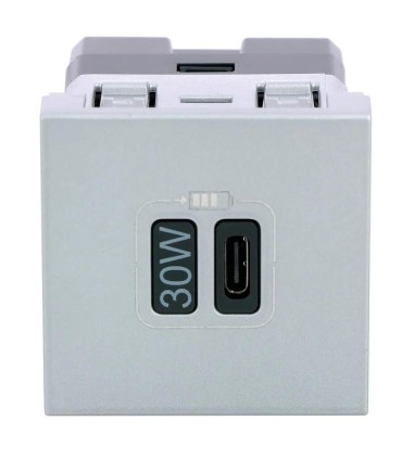 Chargeur simple USB Mosaic Type-C 3A 30W power delivery 2 modules alu