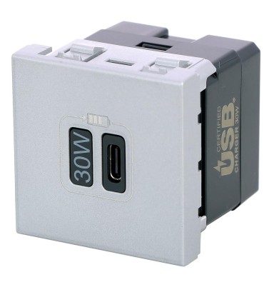 Chargeur simple USB Mosaic Type-C 3A 30W power delivery 2 modules alu