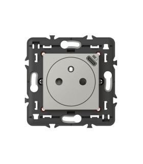 Prise 2P+T Surface avec chargeur USB Type C Mosaic 2 modules avec support alu