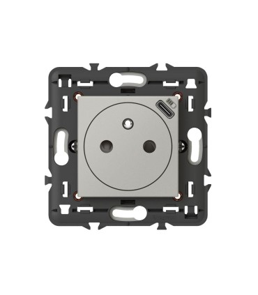 Prise 2P+T Surface avec chargeur USB Type C Mosaic 2 modules avec support alu