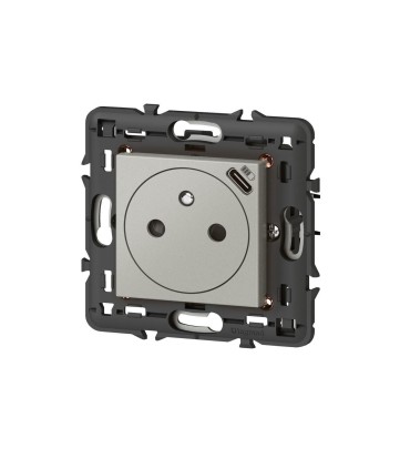 Prise 2P+T Surface avec chargeur USB Type C Mosaic 2 modules avec support alu