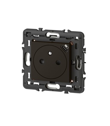 Prise 2P+T Surface avec chargeur USB Type-C Mosaic 2 modules avec support noir