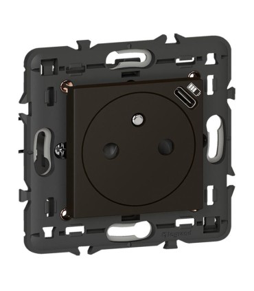 Prise 2P+T Surface avec chargeur USB Type-C Mosaic 2 modules avec support noir