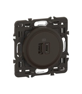 Prise 2 USB Céliane 15W Type-A+C enjoliveur Noir et support