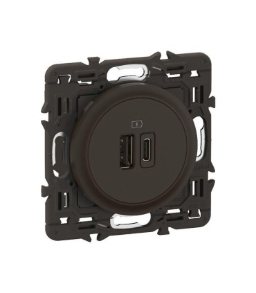 Prise 2 USB Céliane 15W Type-A+C enjoliveur Noir et support