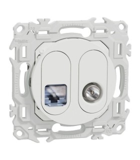 Prise RJ45 Cat6 + prise TV blanc Odace 2025