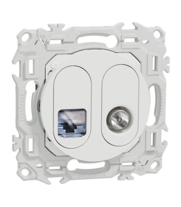 Prise RJ45 Cat6 + prise TV blanc Odace 2025