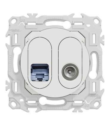 Prise RJ45 Cat6 + prise TV blanc Odace 2025