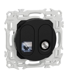 Prise RJ45 Cat6 + prise TV noir Odace 2025