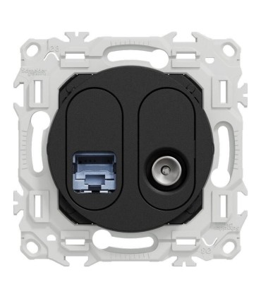 Prise RJ45 Cat6 + prise TV noir Odace 2025