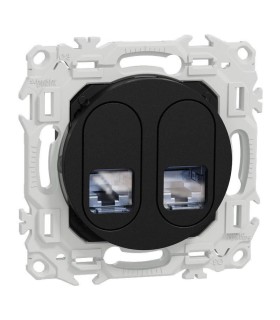 Prise double RJ45 Cat6 STP noire Odace 2025