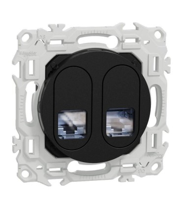 Prise double RJ45 Cat6 STP noire Odace 2025