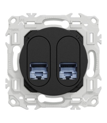 Prise double RJ45 Cat6 STP noire Odace 2025