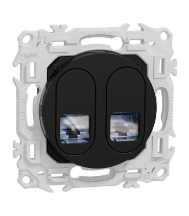 Prise double RJ45 Cat6A STP Odace 2025 compatible grade 3 noire