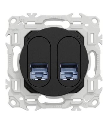 Prise double RJ45 Cat6A STP Odace 2025 compatible grade 3 noire