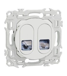 Prise double RJ45 Cat6A STP Odace 2025 compatible grade 3 blanche