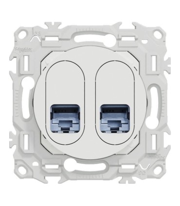 Prise double RJ45 Cat6A STP Odace 2025 compatible grade 3 blanche