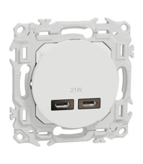 Double chargeur USB-C blanc Odace 2025