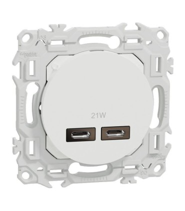 Double chargeur USB-C blanc Odace 2025