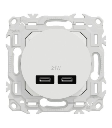 Double chargeur USB-C blanc Odace 2025