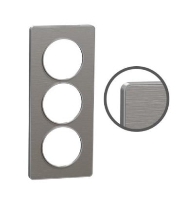 Odace Touch, plaque Ardoise avec liseré Alu 3 postes verticaux entraxe 57mm