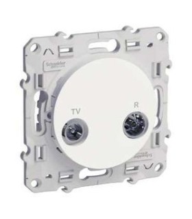 Prise TV/FM Odace Schneider, pour système en série, passage, Blanc