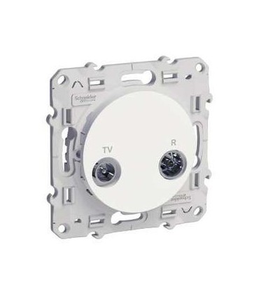 Prise TV/FM Odace Schneider, pour système en série, passage, Blanc