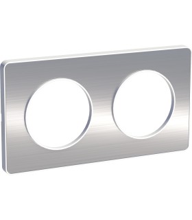 Plaque Alu Brossé Odace Touch 2 Postes avec liseré blanc entraxe 71mm