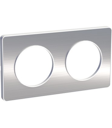 Plaque Alu Brossé Odace Touch 2 Postes avec liseré blanc entraxe 71mm
