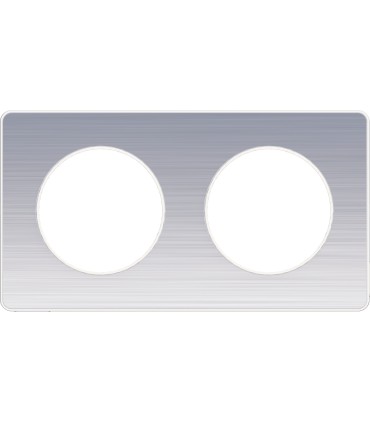 Plaque Alu Brossé Odace Touch 2 Postes avec liseré blanc entraxe 71mm