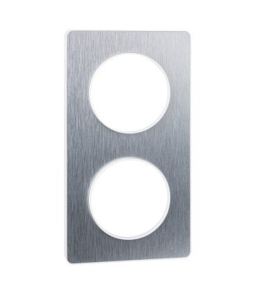 Plaque Alu Brossé Odace Touch 2 Postes avec liseré blanc entraxe 71mm