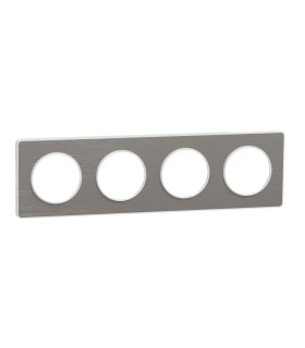 Plaque Odace Touch Alu Brossé liseré blanc 4 Postes entraxe 71mm