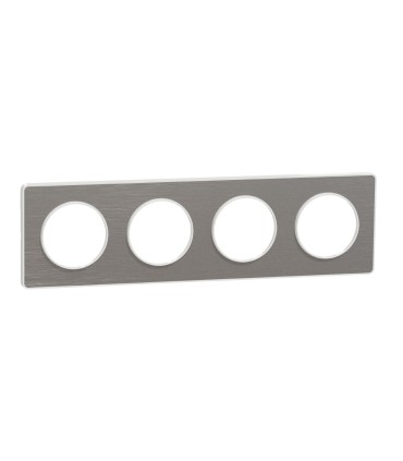 Plaque Odace Touch Alu Brossé liseré blanc 4 Postes entraxe 71mm