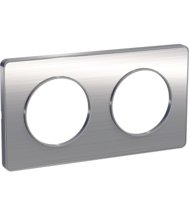 Plaque Alu Brossé Odace Touch 2 Postes avec liseré alu entraxe 71mm
