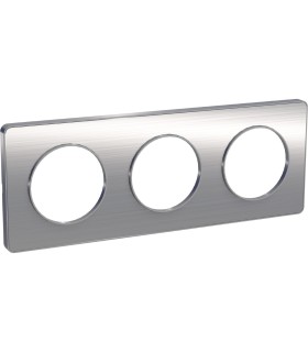 Plaque Odace Touch Alu Brossé liseré alu 3 Postes entraxe 71