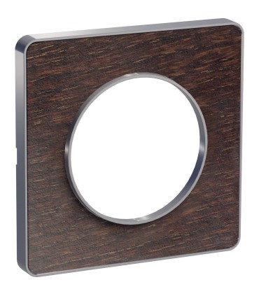 Plaque aluminium et bois Wengé Odace Touch 1 Poste Schneider Electric avec liseré alu