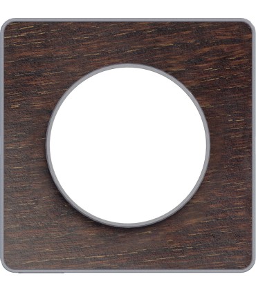 Plaque aluminium et bois Wengé Odace Touch 1 Poste Schneider Electric avec liseré alu
