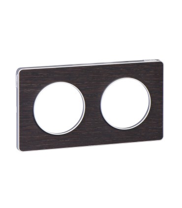 Plaque Odace Touch Wengé 2 Postes Schneider Electric  avec liseré alu entraxe 71mm