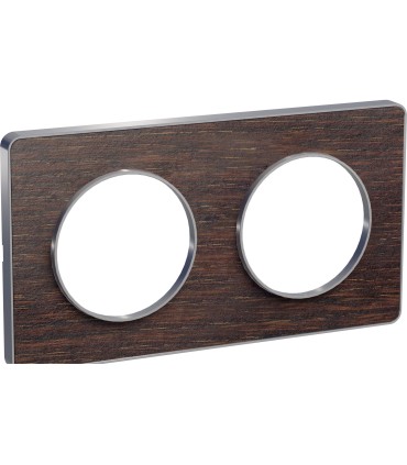 Plaque Odace Touch Wengé 2 Postes Schneider Electric  avec liseré alu entraxe 71mm