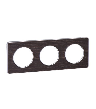Plaque Odace Touch Wengé 3 Postes  Schneider Electric avec liseré alu, entraxe 71mm