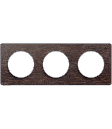 Plaque Odace Touch Wengé 3 Postes  Schneider Electric avec liseré alu, entraxe 71mm