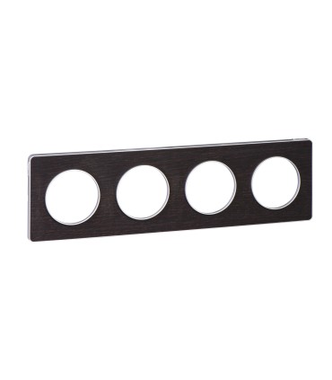 Plaque Odace Touch Wengé 4 Postes Schneider Electric  avec liseré alu, entraxe 71mm