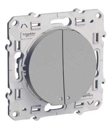 Interrupteur Double Va et vient Lumineux Odace Schneider Electric  (1 avec LED, 1 sans LED) Alu