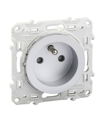 Prise de courant 2P+T Odace Schneider Electric à connexion rapide, Alu