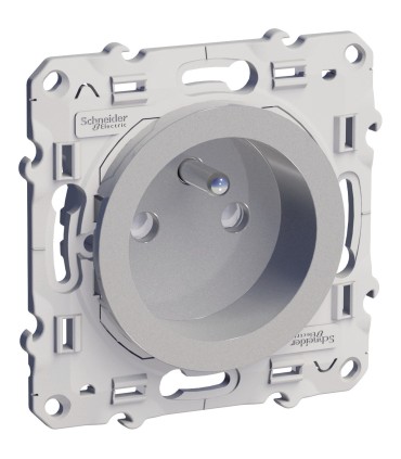 Prise de courant 2P+T Odace Schneider Electric à connexion rapide, Alu