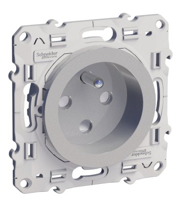 Prise de courant 2P+T à détrompage Odace Schneider Electric Alu
