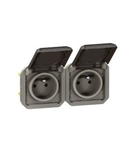 Prise de courant 2x2P+T horizontale Plexo composable anthracite / Legrand