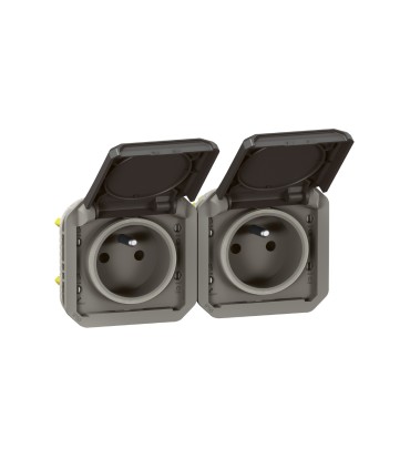 Prise de courant 2x2P+T horizontale Plexo composable anthracite / Legrand