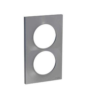 Odace Styl Schneider, plaque 2 postes verticaux entraxe 57mm Aluminium